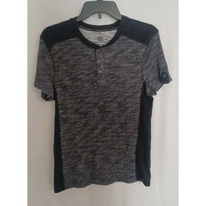 Rock & Republic Black and Gray 3 Button V Neck T Shirt Size Small Short Sleeve